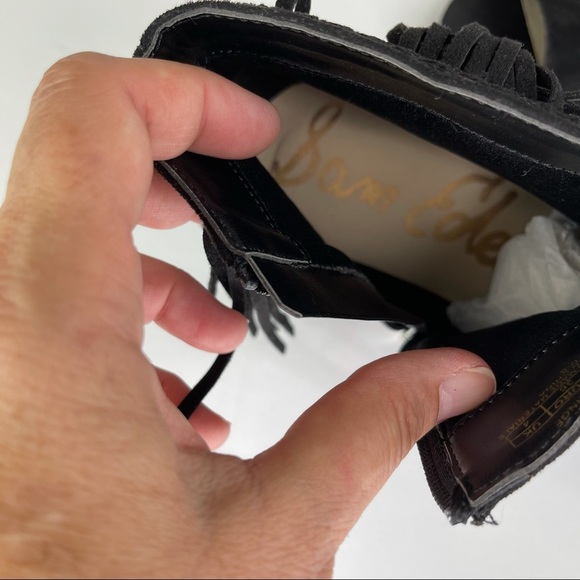 Sam Edelman Kelly Fringe Black Peep Toe Wedge 5 - Picture 12 of 15